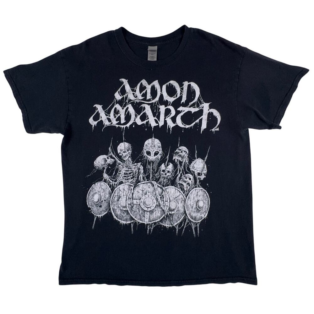 Amon Amarth Shield Wall Shirt Mens L Black Viking Metal Band Tee Vintage